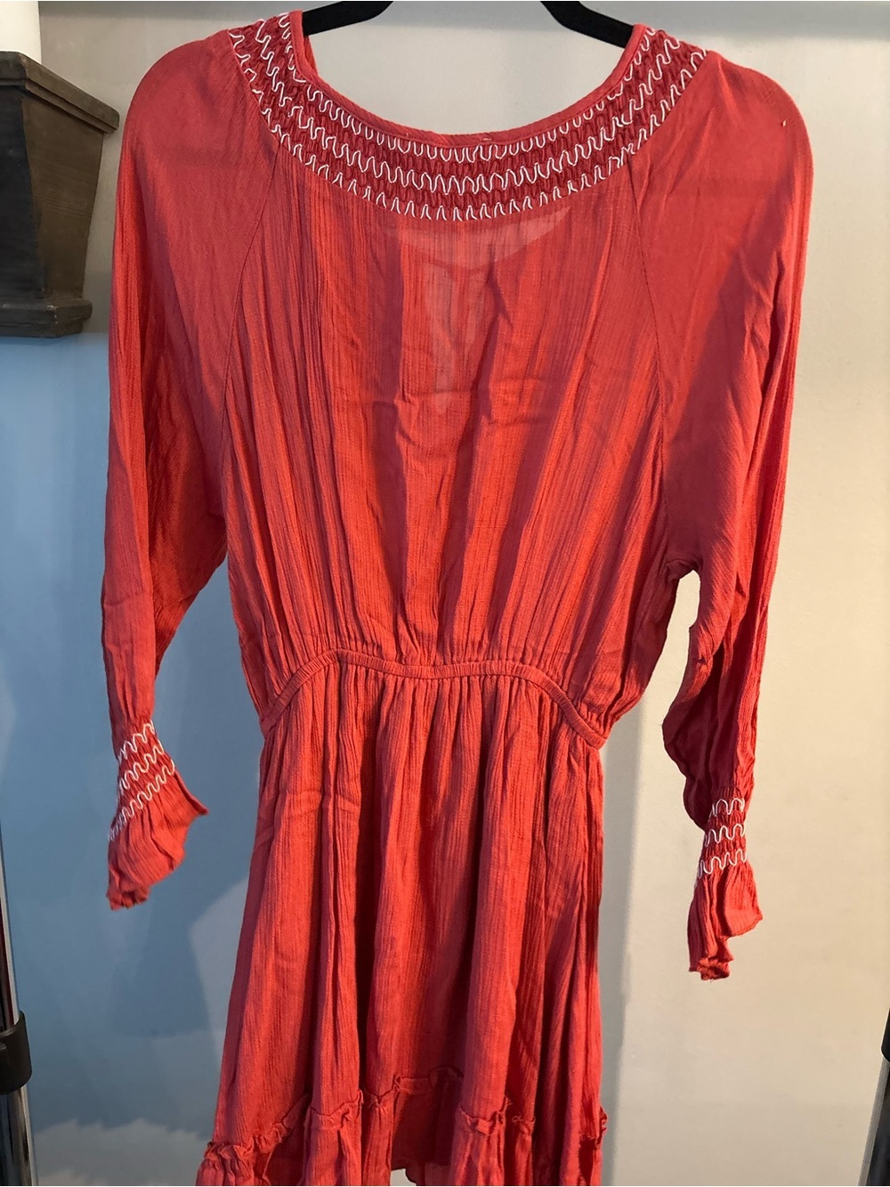She + Sky Red/rust Mini long sleeve Dress with Tie Waist size small - Picture 3 of 8
